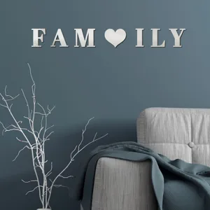 3D Houten Acryl Spiegel FAMILY Letter Hart Muursticker Huisdecoratie Woonkamer Kunst