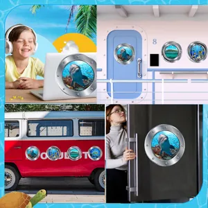 Magnetic ocean porthole wall sticker dolphin fridge decal realistic 3d home decor detail view