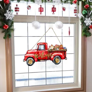 Decorazione murale camion rosso in legno di Natale insegna da appendere ornamento festivo