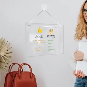 Clear acrylic hanging dry erase board memo board for daily to-do lists and grocery planning.