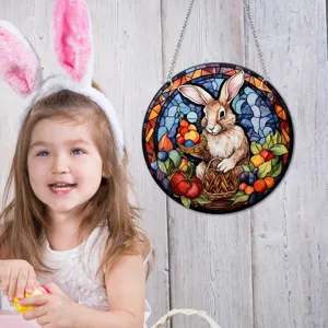 Easter bunny acrylic hanging plaque with metal chain, perfect for home wall decoration.