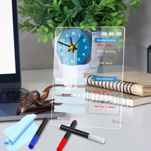 Acrylic desktop dry erase board with clock, multifunctional memo message board for office desk.
