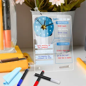 Clear acrylic desktop clock message board multi-functional erasable calendar memo dry erase board