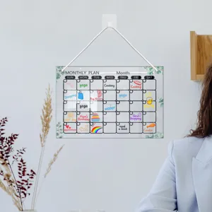 Clear acrylic monthly calendar hanging board dry erase weekly planner memo board for home wall decor.