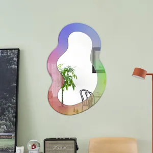 Autocollant de miroir mural en acrylique dégradé irrégulier, miroir décoratif double couche esthétique.