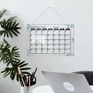 Acrylic monthly plan calendar hanging message board, clear dry erase board for office home.