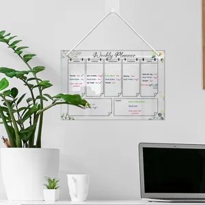 Acrylic clear weekly planner hanging message board with floral design for home office decor.