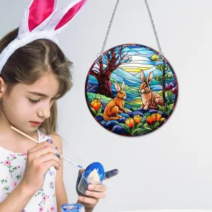 Paashaas Acryl Hangend Bord Gebrandschilderd Glas Stijl Raam Wanddecoratie Woonkamer