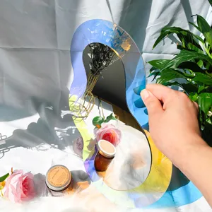 Miroir mural acrylique irisé autocollant irrégulier superbe décoration détail d'intérieur.