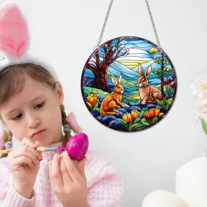 Acryl hangend bord met paashaas en ei, prachtig huisdecoratiehanger voor slaapkamer en woonkamer.