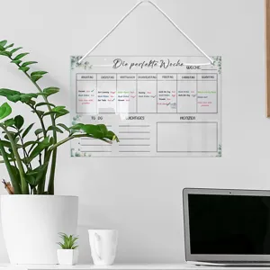 Clear acrylic weekly planner board, hanging calendar message board for home office wall.