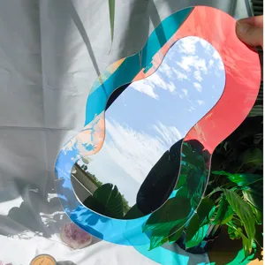 Miroir mural en acrylique irisé autocollant sticker mural décoratif ondulé irrégulier maison