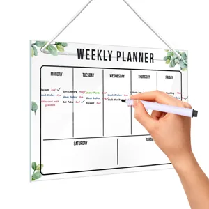 Acrylic weekly planner dry erase board with hanging string for home office calendar schedule.