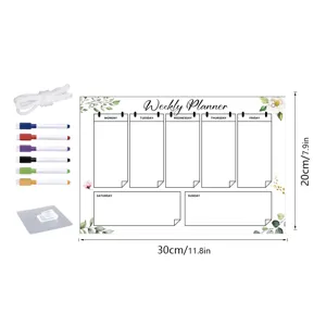 Acrylic weekly planner dry erase board with colored markers and hanging rope for office home