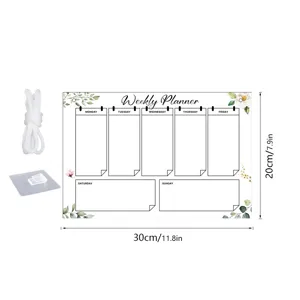 Acrylic weekly planner board with hanging rope and hook, 30x20cm memo board detail view.