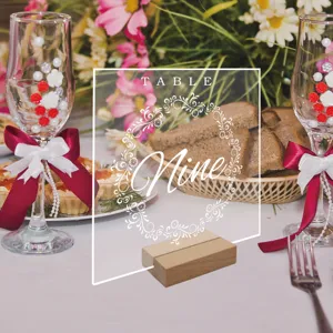 Letrero de Número de Mesa de Boda de Acrílico Transparente con Base de Madera