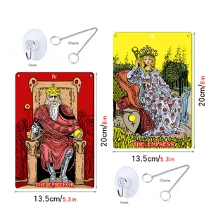 Tarot Card Metal Hanging Sign Wall Decor The Emperor And Empress with Hooks And Chains 20x13.5cm