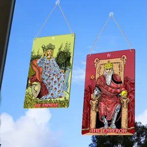 Tarot card window hanging suncatcher set, decorative acrylic plaque with chain for home decor.