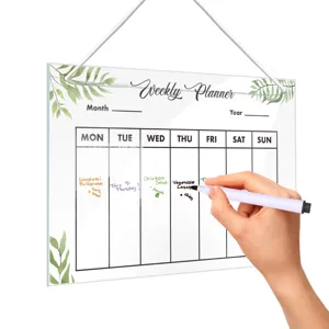 Acrylic weekly planner hanging dry erase calendar board with marker pen for home office use.