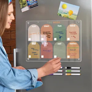 Klarsicht Acryl Magnetischer Wochenplaner fur Kuhlschrank, wiederverwendbarer Kalender mit Stiften.