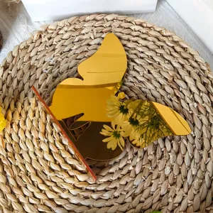 Placa espejo mariposa de acrílico dorado, adorno de escritorio para bodas y detalles finos.