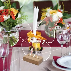 Clear acrylic butterfly table number sign with wood base for wedding party decor detail