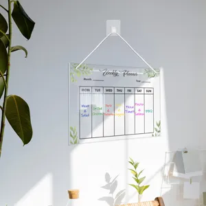 Clear acrylic weekly planner board for wall hanging, reusable calendar dry erase board.
