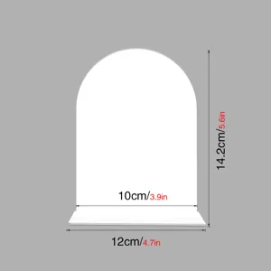 Arch acrylic display stand detail view showing precise dimensions of width and height.