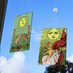 Tarot card window hanging sun and moon suncatcher hanging decor clear sky display item