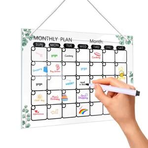 Acrylic hanging monthly calendar board, clear dry erase planner with marker for wall.