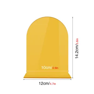 Yellow arched acrylic sign holder desktop display stand for wedding table number decor.