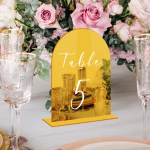 Acrylic arched table number sign for wedding reception, DIY blank table card display.