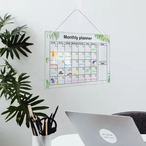 Acrylic hanging monthly planner board, reusable clear calendar wall decor for home.