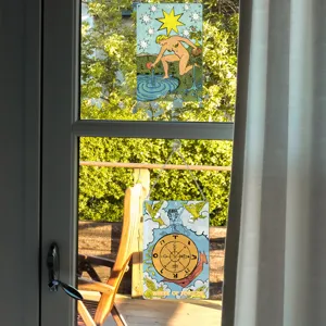 Tarot card window hanging suncatcher set, decorative tarot gifts for home wall or window display.