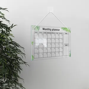 Acrylic hanging monthly planner board, dry erase calendar wall memo board with leaf decor.