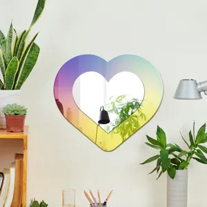 Autocollant de miroir mural en acrylique dégradé en forme de cœur avec dos adhésif pour la décoration.