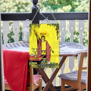 Tarot card window hanging ornament, decorative glass hanging panel with metal chain for home decor.