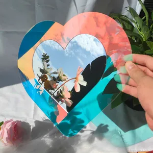 Sticker mural miroir acrylique iridescent en forme de coeur double couche decoration maison.