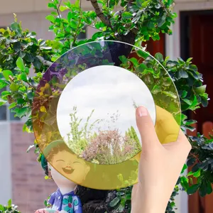 Autocollant mural en miroir acrylique iridescent, feuille réfléchissante décorative circulaire.