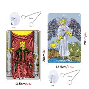 Tarot card hanging plaque set with hook and chain, decorative wall sign 20x13.5cm