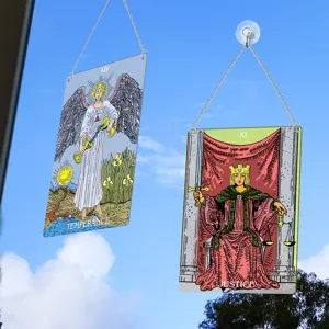 Tarot Card Window Hanging Sign Metal Decor Temperance Justice Room Wall Ornament