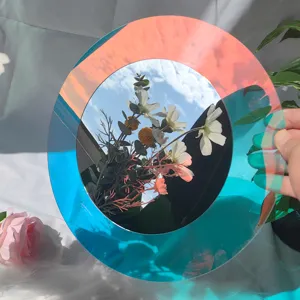 Miroir rond en acrylique iridescent autocollant mural coloré miroir réfléchissant détail