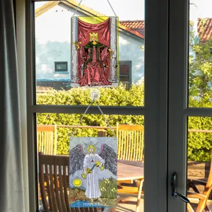 Tarot card window hanging decoration, acrylic sun catcher with chains for home decor items.