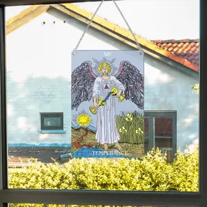 Tarot window hanging detail, Temperance card metal wall plaque home decor item