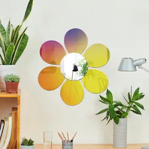 Miroir mural fleur en acrylique coloré autocollant adhésif pour salon chambre déco maison