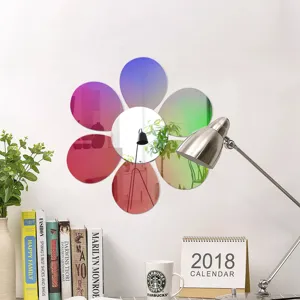 Autocollant mural miroir en acrylique, forme de fleur coloree decoration murale salon chambre