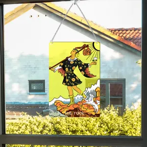 Tarot card window hanging plaque featuring The Fool design, perfect for home decor and room decoration.