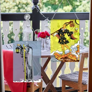 Tarot card window hanging sign set, decorative acrylic plaque with chain for home wall decor.