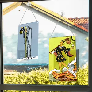 Tarot card window hanging decoration, tarot art acrylic wall plaque with chain hook.