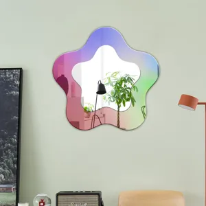 Miroir mural en acrylique dégradé forme de fleur irrégulière autocollant de décoration